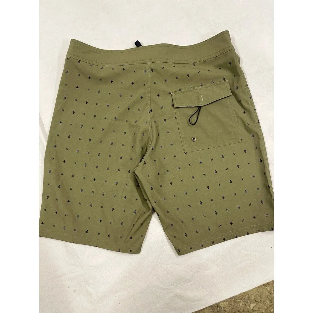 United By Blue Mens Olive Green Geometric Board Shorts Swim Trunks Size 34